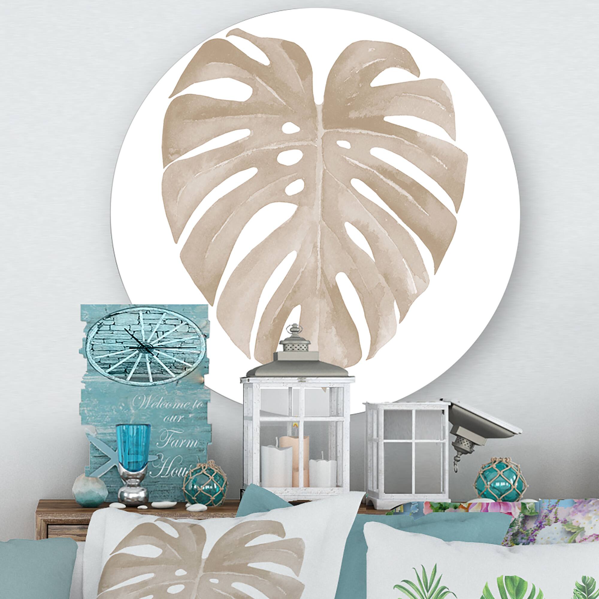 Designart - Ivory Pastel Monstera Heart Shaped Tropical Leaf